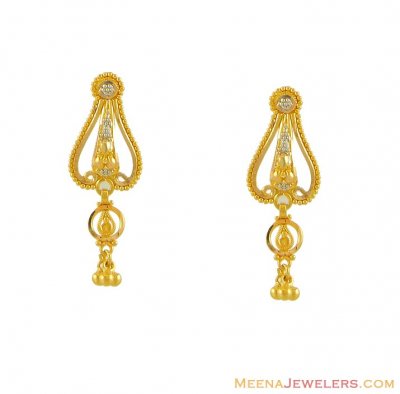 22kt Gold Two Tone Earrings ( 22Kt Gold Fancy Earrings )