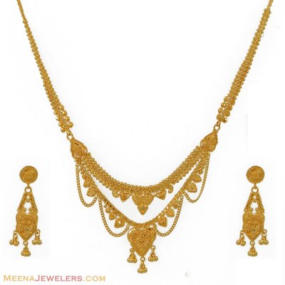 22Kt Gold  Fancy Necklace Set  ( Light Sets )