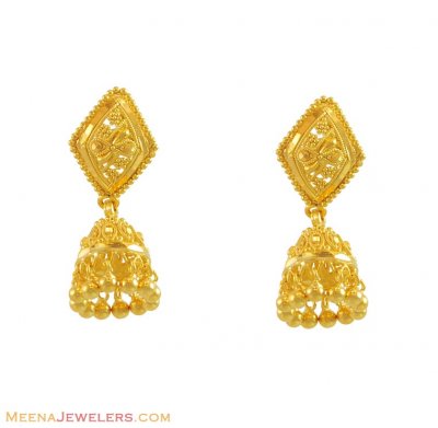 22K Designer Jhumki Earrings  ( 22Kt Gold Fancy Earrings )