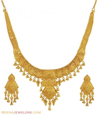 Indian Filigree Necklace Set (22Kt) ( 22 Kt Gold Sets )