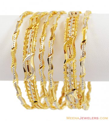 Rhodium Plated Bangles Set 22k Gold ( Two Tone Bangles )