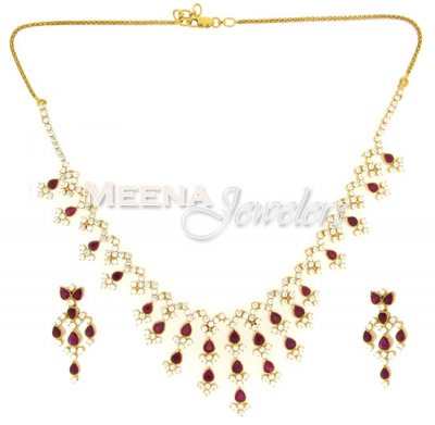 22 Kt Gold Ruby And Cubic Zircon Set ( Combination Necklace Set )