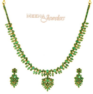 22K Gold Emerald Necklace Set ( Emerald Necklace Sets )