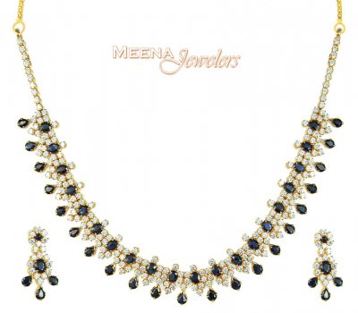 22Kt Gold Sapphire and CZ Necklace ( Combination Necklace Set )