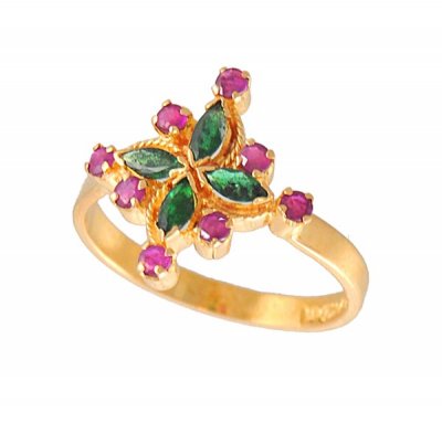 22k Gold Ring with Emerald and Ruby ( Ladies Rings with Precious Stones )