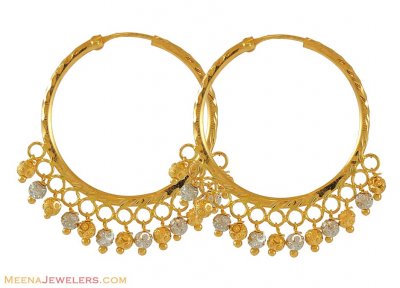 22k Gold Hoops with Danglings Balls ( Hoop Earrings )