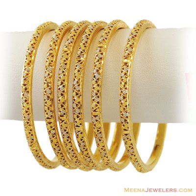 22k Two Tone  Bangles (6 pcs) ( Set of Bangles )