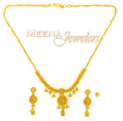 22K Yellow Gold Three Piece Necklace Set ( Light Sets )