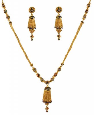 Gold MeenaKari Necklace Set ( 22 Kt Gold Sets )