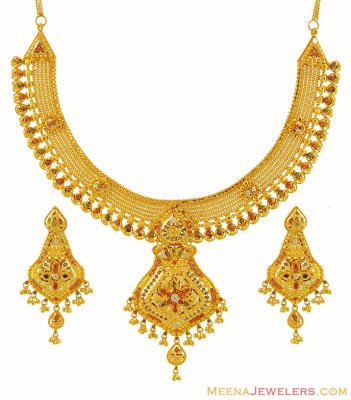 22K Three Tone Necklace Set ( 22 Kt Gold Sets )