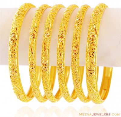 22k Gold Filigree Bangles (6 Pc) ( Set of Bangles )