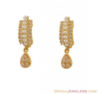 22K CZ And Pearl Clip Ons ( Clip On Earrings )