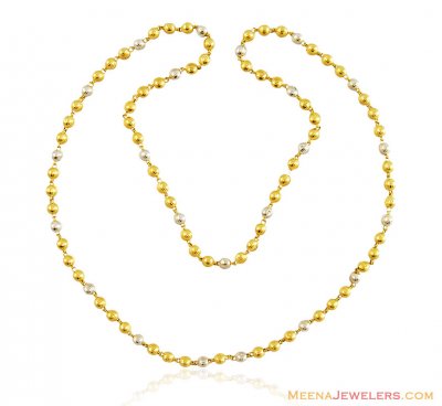 Long Ladies Two Tone Ball Chain 22k ( 22Kt Long Chains (Ladies) )