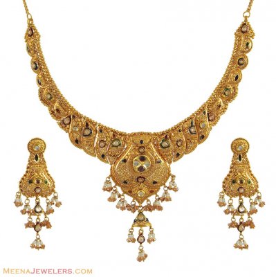 Indian Gold Set (22 karat) ( Antique Necklace Sets )