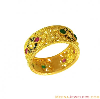 22Kt Fancy Meenakari Ladies Band ( Ladies Gold Ring )