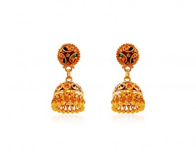 22K Meenakari Jhumki Earrings  ( 22Kt Gold Fancy Earrings )