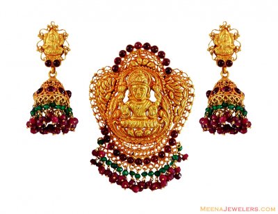 Laxmi Devi 22k Gold Pendant Set ( Antique Pendant Sets )