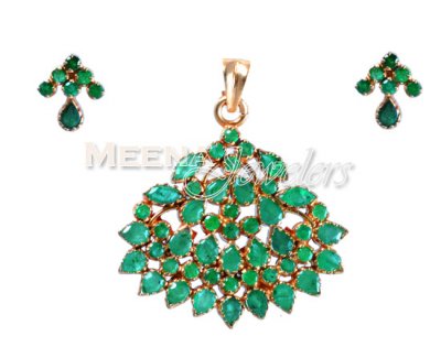 22Kt Gold Emerald Pendant Set ( Precious Stone Pendant Sets )