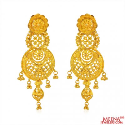 22k Gold Long Filigree Earrings ( Long Earrings )