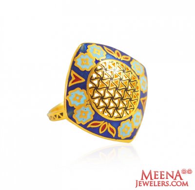 22kt Gold Meenakari Ring For Ladies ( Ladies Gold Ring )