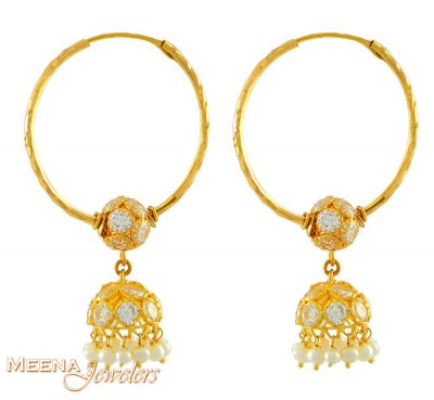 Gold Hoops with Pearls ( Hoop Earrings )