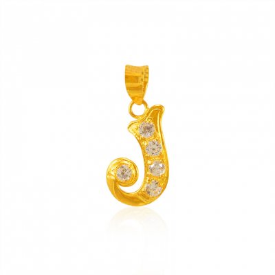 22K Gold Pendant with Initial (J) ( Initial Pendants )