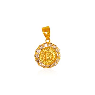 22K Gold D Initial Pendant with CZ ( Initial Pendants )