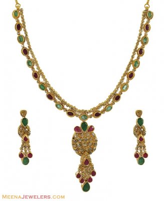 22K Gold Fancy Diamond Set ( Diamond Necklace Sets )