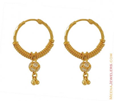 22Kt Gold Hoops - ErHp6426 - 22Kt Gold Hoop Earrings with dangling ...
