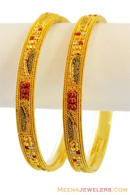 22K Gold Three Tone Bangles (2Pc) ( Gold Bangles )