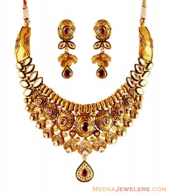 Elegant 22K Antique Necklace Set ( Antique Necklace Sets )