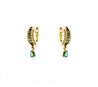 Emerald and Pearls 22K Earrings ( Clip On Earrings )