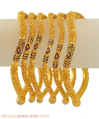 Gold Wavy MeenaKari Bangles ( Set of Bangles )