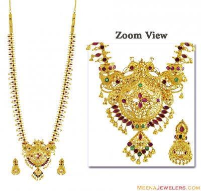 22K Gold Precious Stones Necklace Set ( Combination Necklace Set )