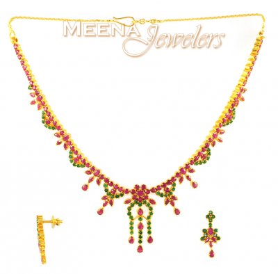 22Kt Gold Ruby and Emerald Set ( Combination Necklace Set )