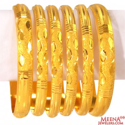 22K Gold Simple Bangles Set (6 PCs) ( Set of Bangles )