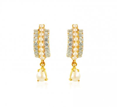  22kt Gold Pearl and CZ Earrings  ( Clip On Earrings )