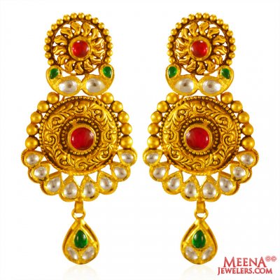 22k  Gold Antique Finish Earrings ( Long Earrings )