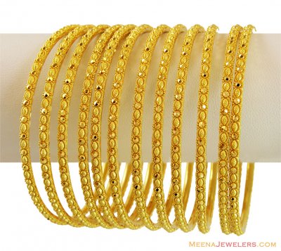 22K Yellow Gold Churi Set (12 Pcs) ( Set of Bangles )