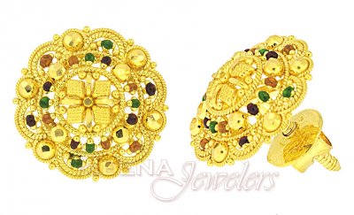 22Kt Gold Earrings with Meenakari ( 22 Kt Gold Tops )