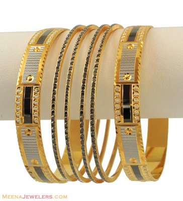 22K Rhodium Bangles Set(6 Pcs) ( Two Tone Bangles )