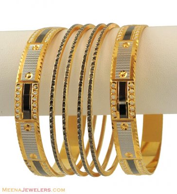 22K Rhodium Bangles Set(6 Pcs) ( Two Tone Bangles )