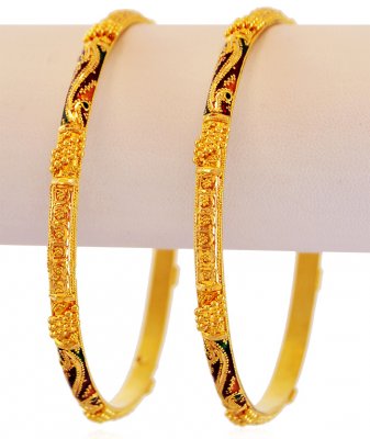 Gold Meena Filigree Bangles (2PC) ( Gold Bangles )