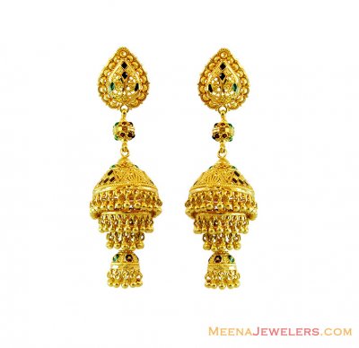 22K Meenakari Jhumka Earrings ( 22Kt Gold Fancy Earrings )