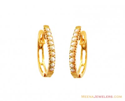 Fancy Pearl Studded Hoop Earrings ( Precious Stone Earrings )