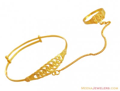 Fancy Kids Gold Kada with Ring 22k  ( 22Kt Baby Bracelets )