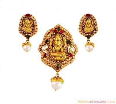 22K Temple Pendant and Earring Set ( Antique Pendant Sets )