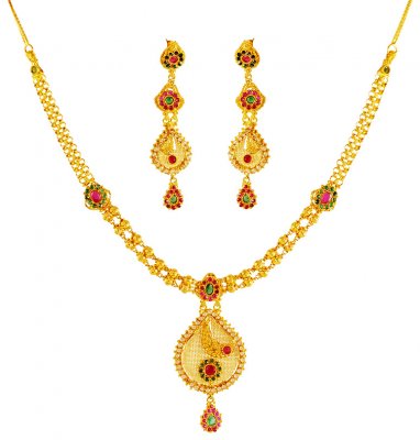22Kt Gold Necklace Earring Set ( Gold Designer Sets )