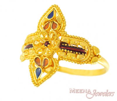 22Kt Gold MeenaKari Ring ( Ladies Gold Ring )