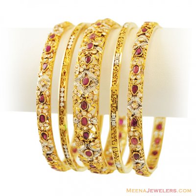 22k Antique Two Tone Set (5 Pc) ( Set of Bangles )